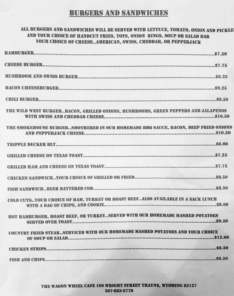 Wagon Wheel Cafe - Thayne, WY menu_pic