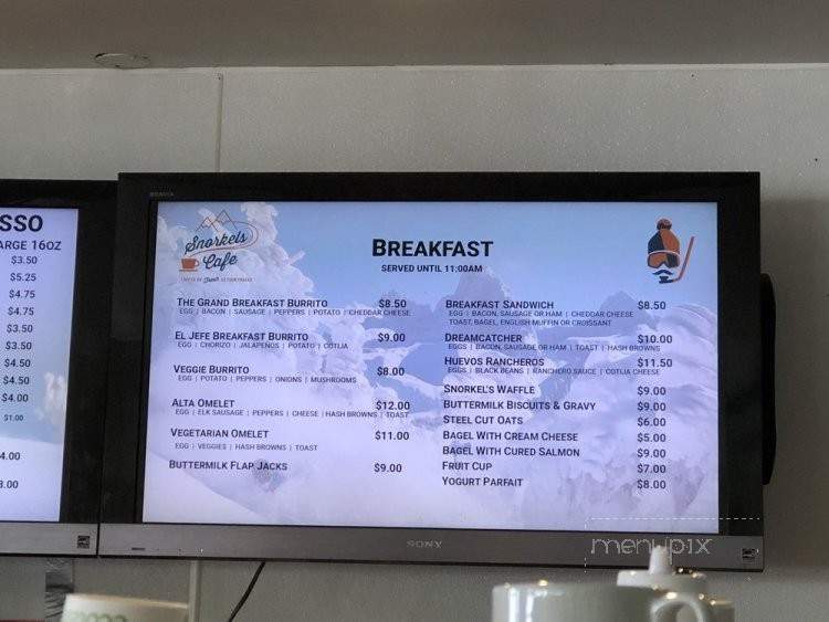 Snorkels Cafe & Bistro - Alta, WY menu_pic