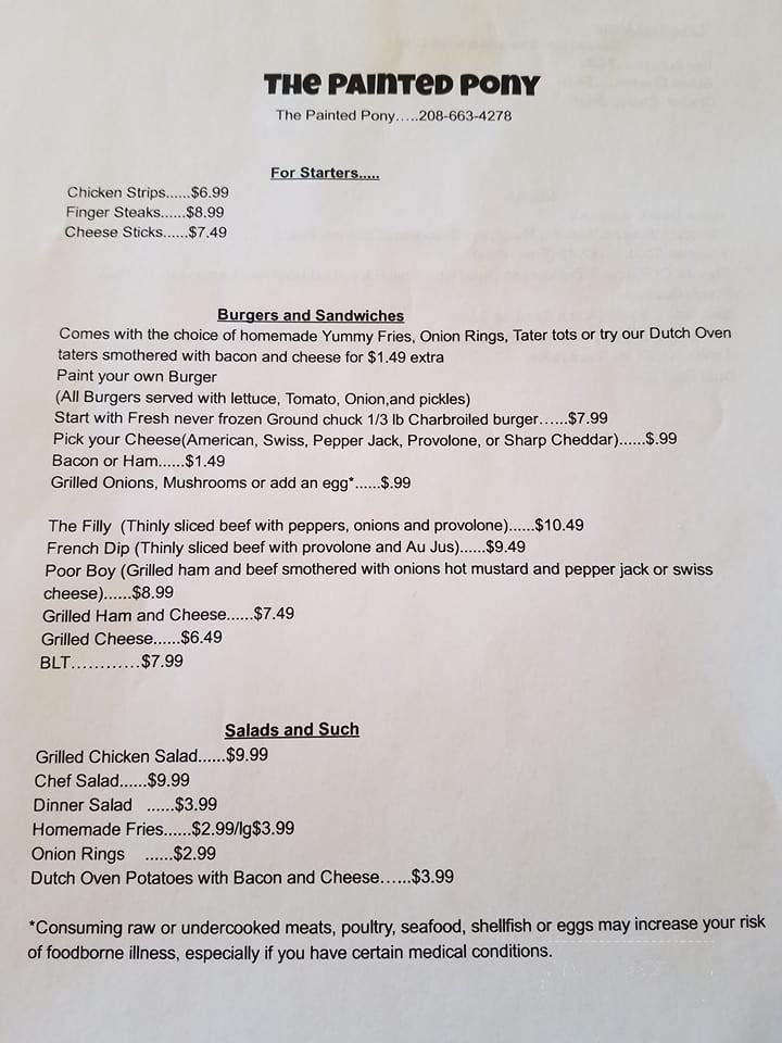 The Painted Pony Bar and Grill - Mud Lake, ID menu_pic