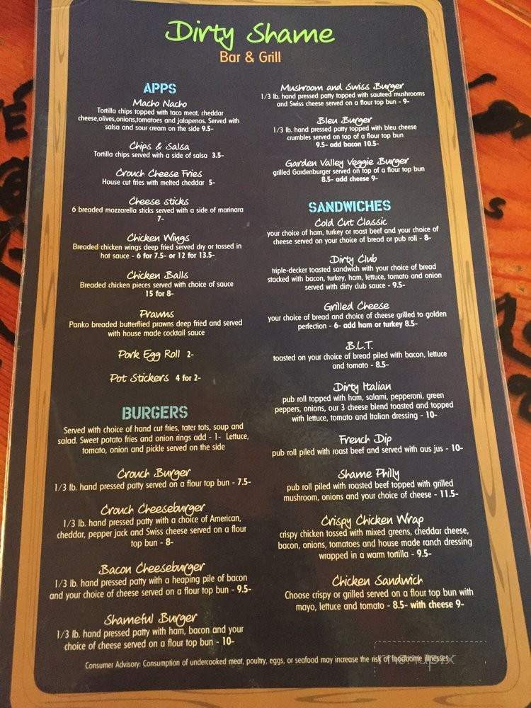 Dirty Shame Saloon & Restaurant - Garden Valley, ID menu_pic