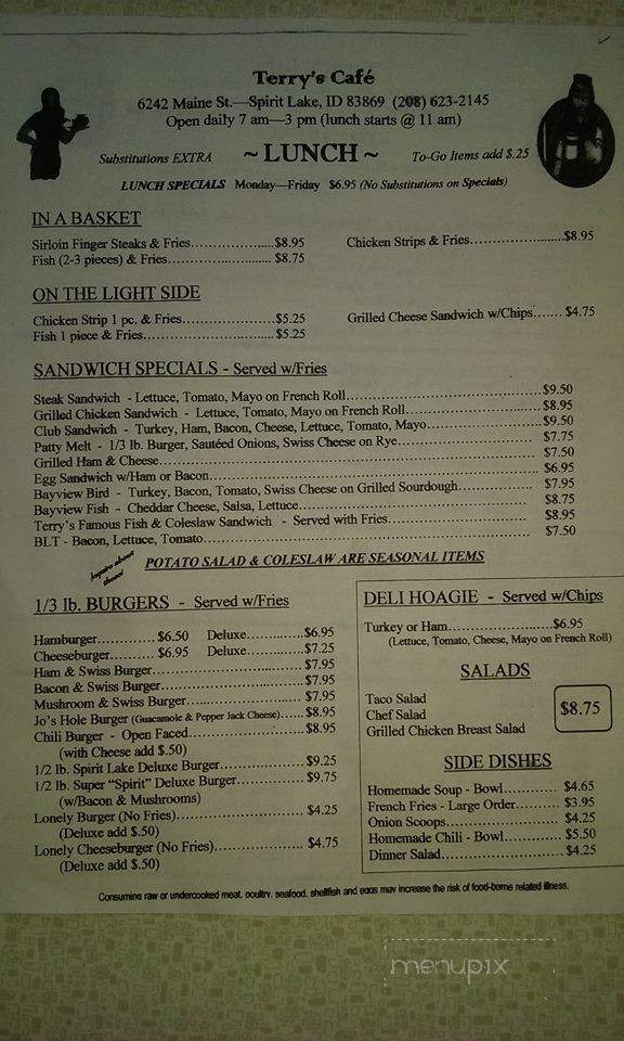 Terry's Cafe - Spirit Lake, ID menu_pic