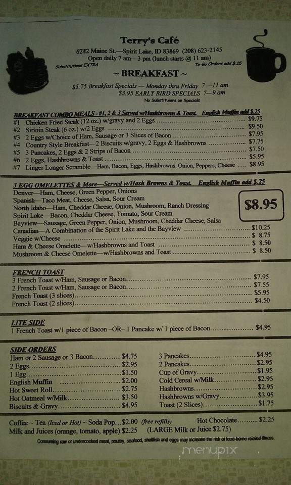 Terry's Cafe - Spirit Lake, ID menu_pic