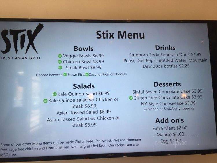 STIX Fresh Asian Grill - Orem, UT menu_pic