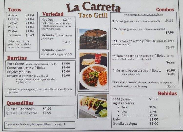 La Carreta Taco grill - Phoenix, AZ menu_pic