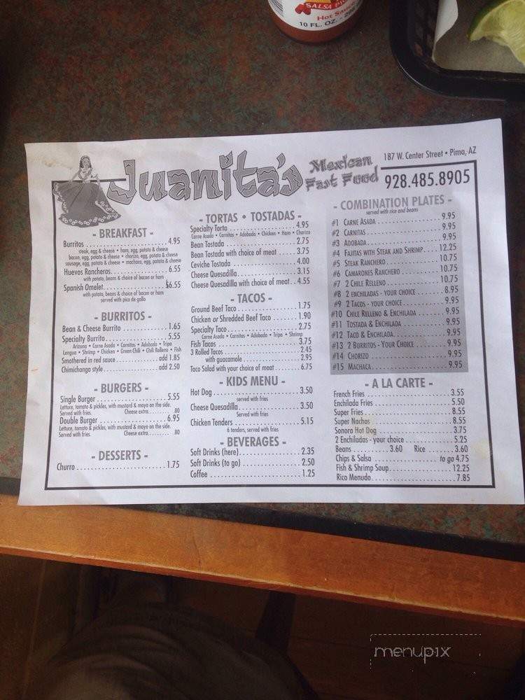 Juanitas Mexican Fast Food - Pima, AZ menu_pic