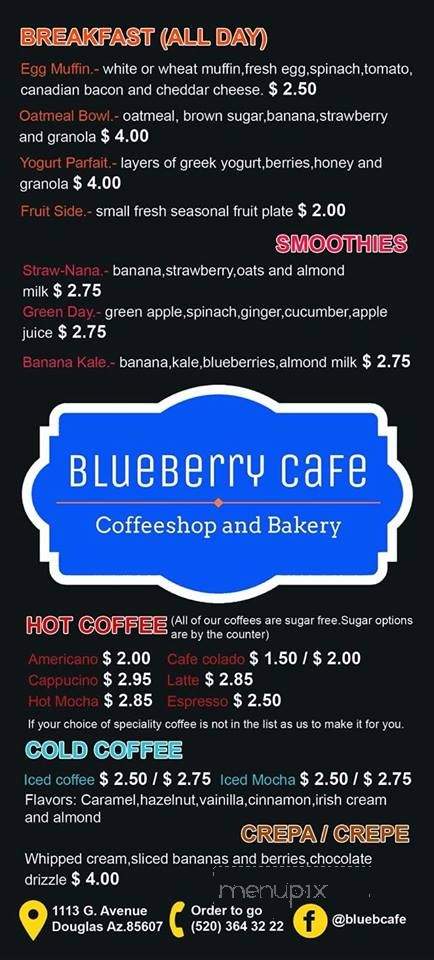 Menu of Blueberry Cafe in Douglas, AZ 85607