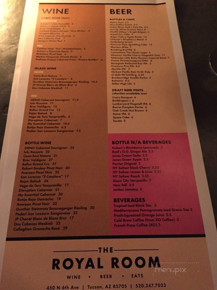 The Royal Room - Tucson, AZ menu_pic