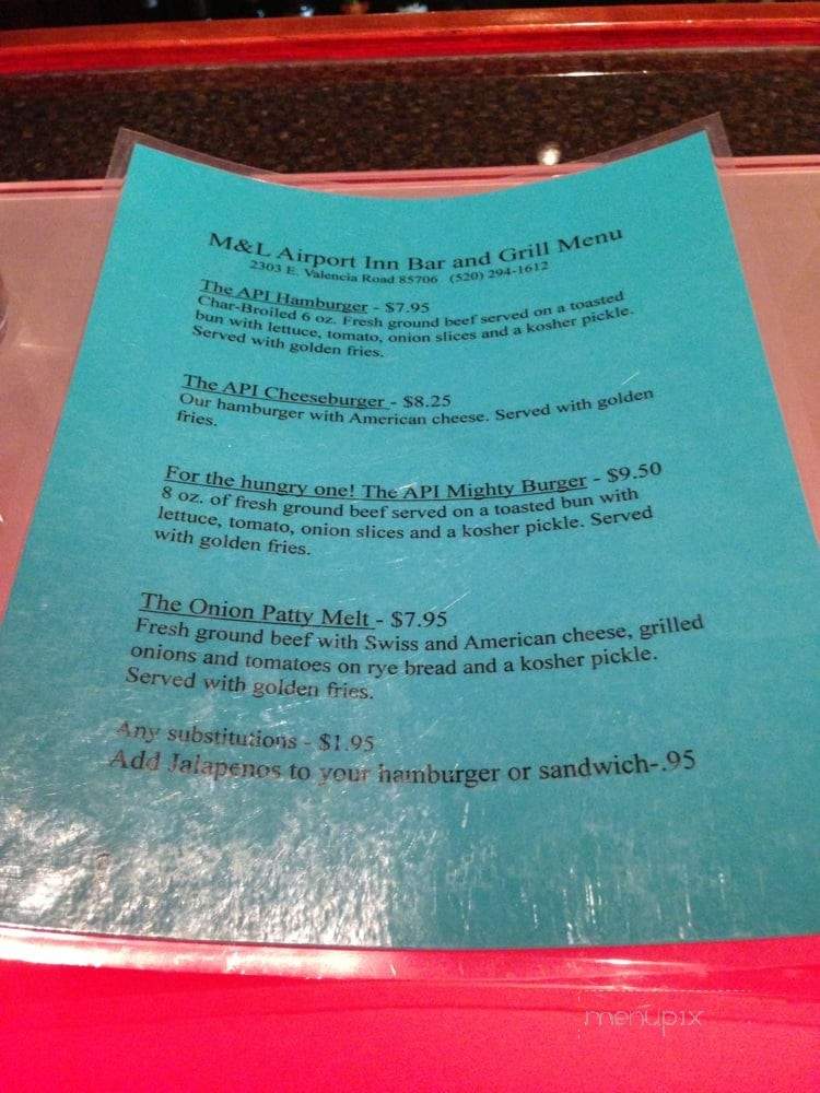 M&L Airport Inn Bar and Grill - Tucson, AZ menu_pic