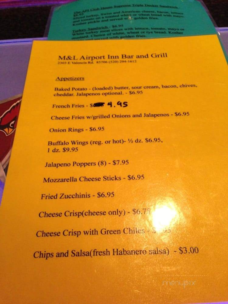 M&L Airport Inn Bar and Grill - Tucson, AZ menu_pic