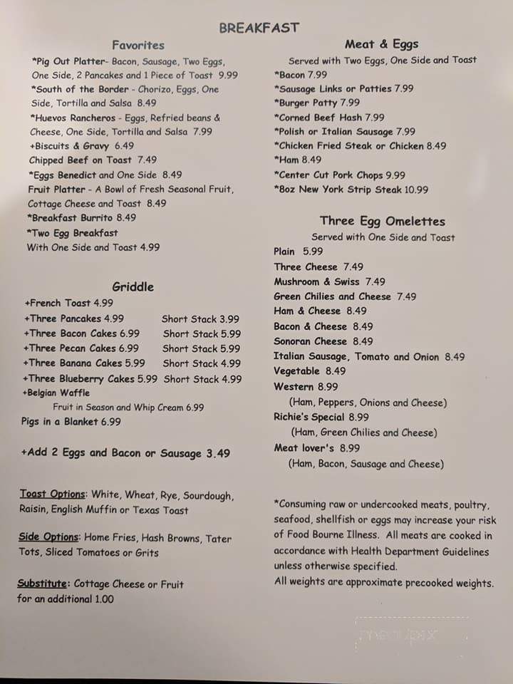 Richie's Cafe - Tucson, AZ menu_pic
