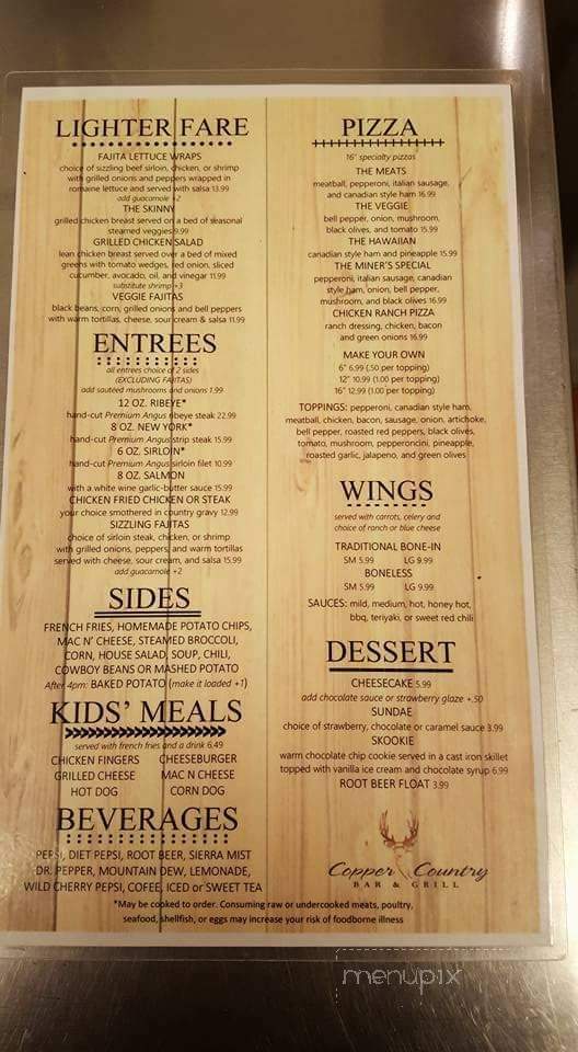 Copper Country Bar & Grill - Bagdad, AZ menu_pic