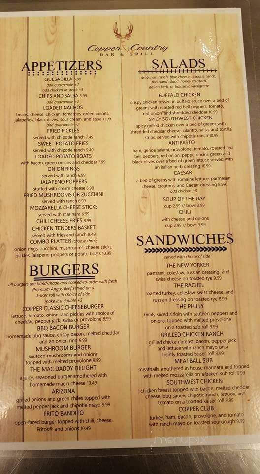 Copper Country Bar & Grill - Bagdad, AZ menu_pic