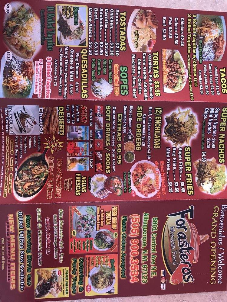 Forasteros Mexican Food - Albuquerque, NM menu_pic