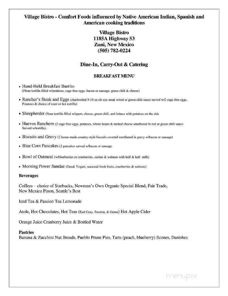 Village Bistro - Zuni Pueblo, NM menu_pic