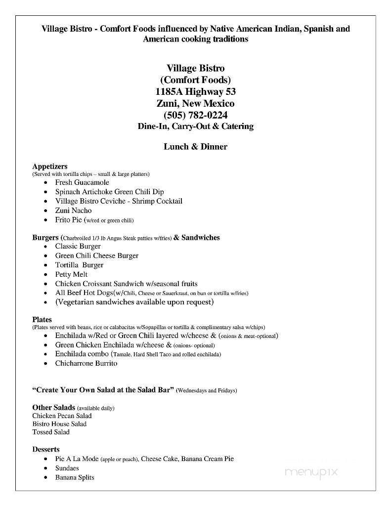 Village Bistro - Zuni Pueblo, NM menu_pic