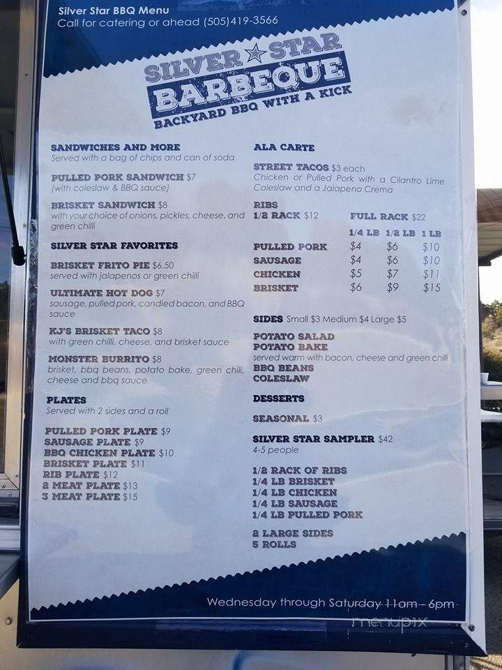 Silver Star BBQ - Farmington, NM menu_pic