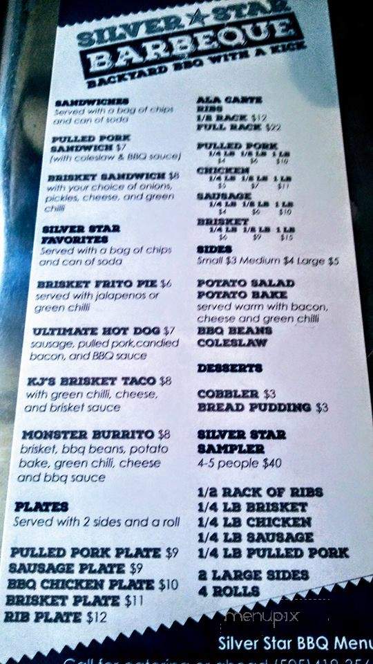 Silver Star BBQ - Farmington, NM menu_pic