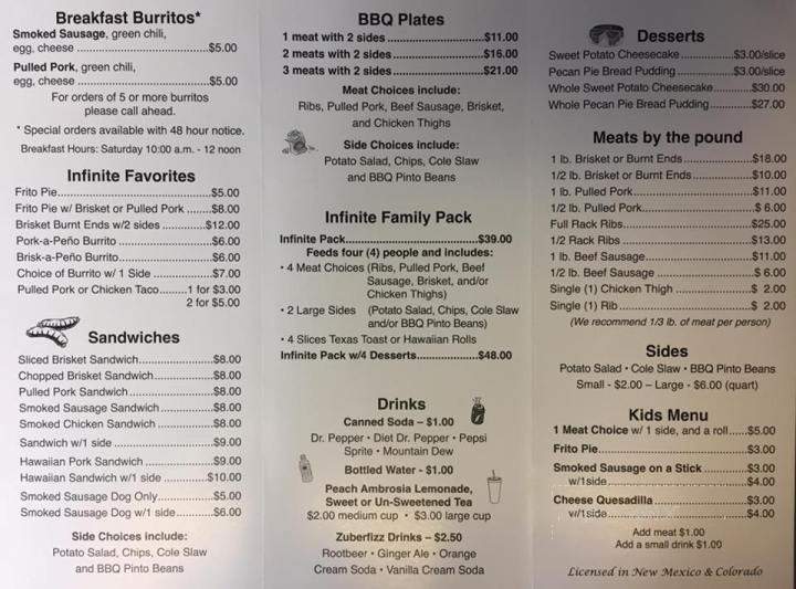Infiniti BBQ II - Farmington, NM menu_pic