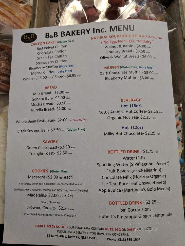 B&B Bakery - Santa Fe, NM menu_pic