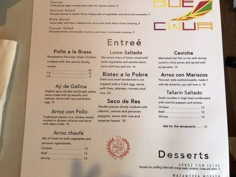 Quechua Peruvian Restaurant - Taos, NM menu_pic