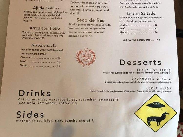 Quechua Peruvian Restaurant - Taos, NM menu_pic