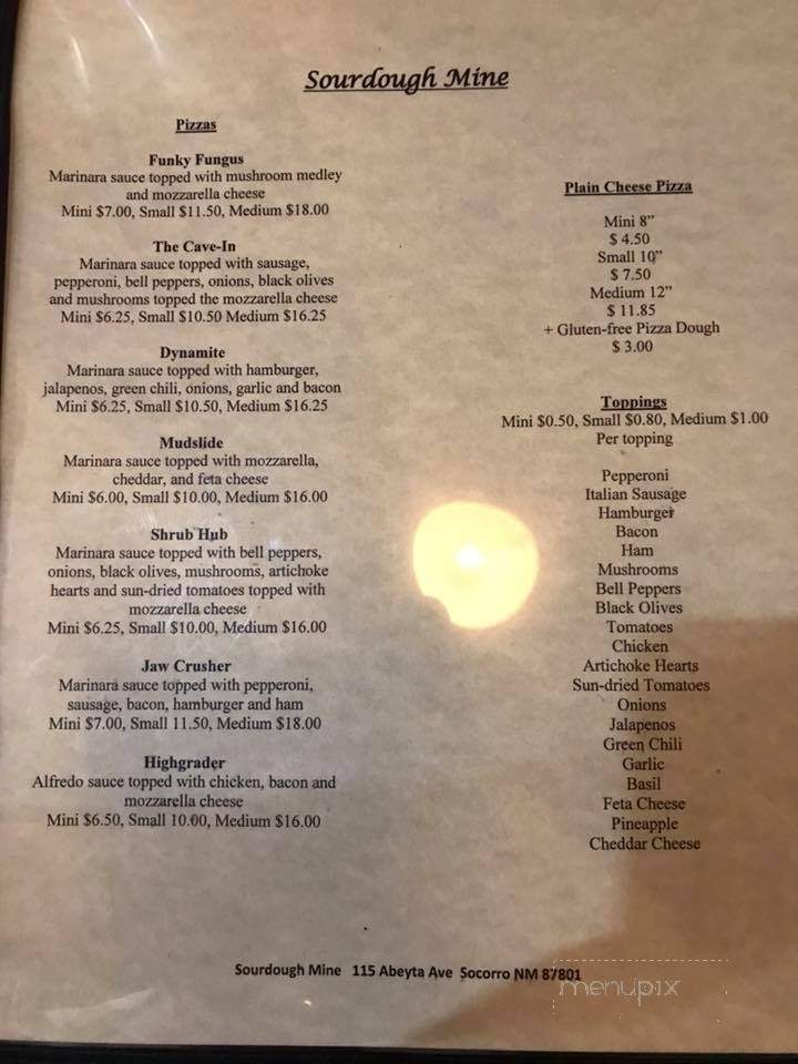 Sourdough Mine Restaurant - Socorro, NM menu_pic