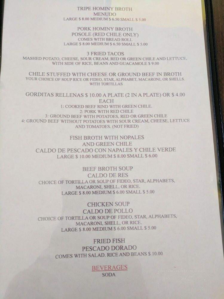 Isabel's Restaurant Southern Mexican Food - Truth or Consequences, NM menu_pic