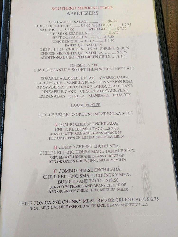 Isabel's Restaurant Southern Mexican Food - Truth or Consequences, NM menu_pic