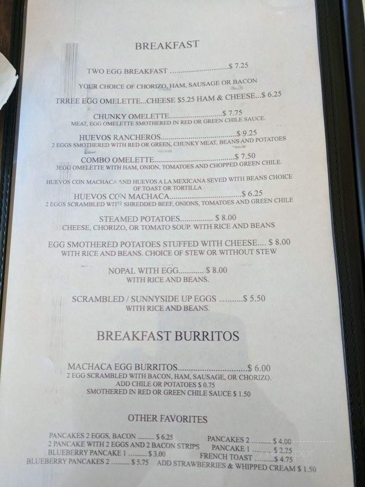 Isabel's Restaurant Southern Mexican Food - Truth or Consequences, NM menu_pic