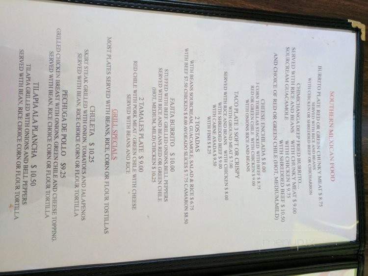 Isabel's Restaurant Southern Mexican Food - Truth or Consequences, NM menu_pic