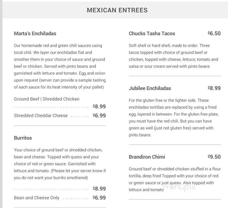 Tammy's Cafe - Cliff, NM menu_pic