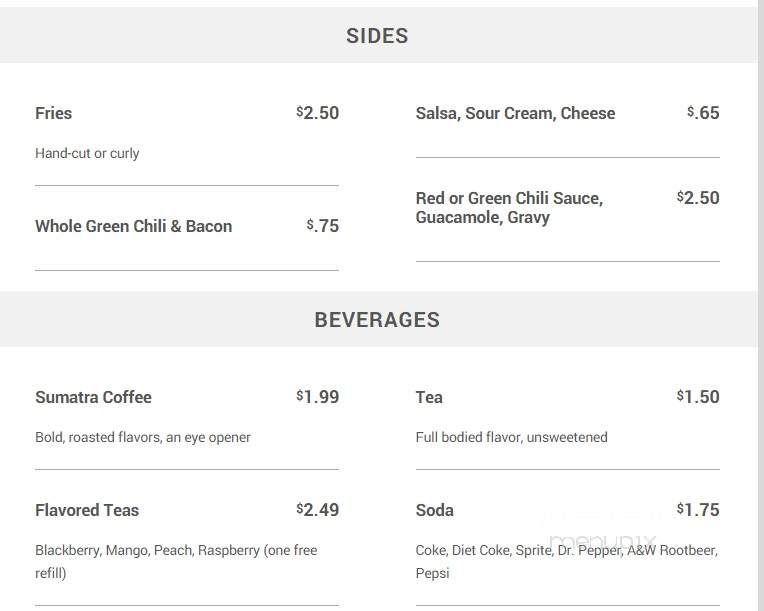 Tammy's Cafe - Cliff, NM menu_pic