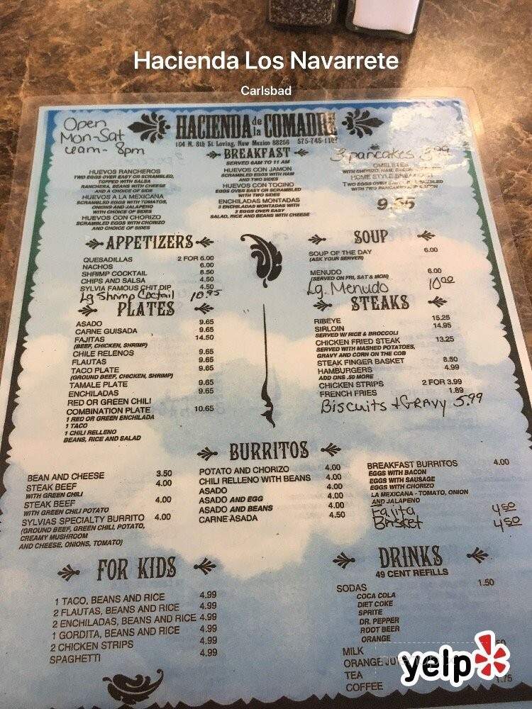 Hacienda Los Navarrete - Carlsbad, NM menu_pic