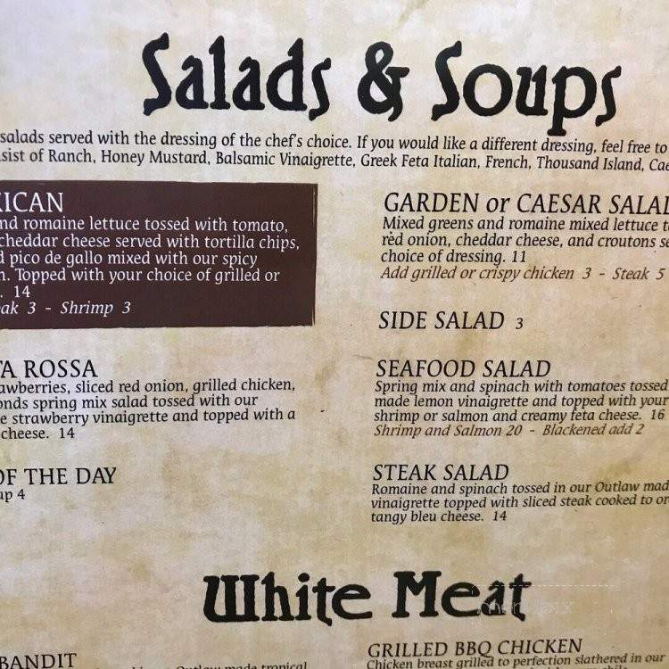 Outlaw Grill - Hobbs, NM menu_pic