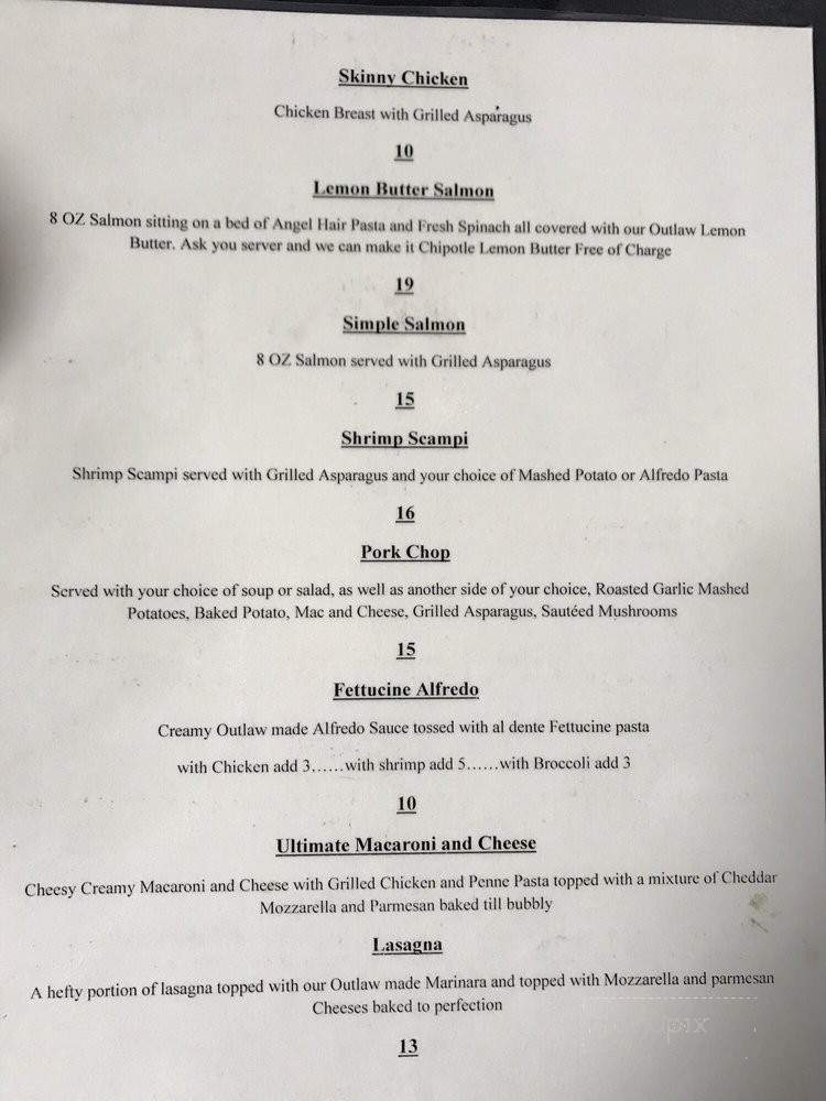 Outlaw Grill - Hobbs, NM menu_pic