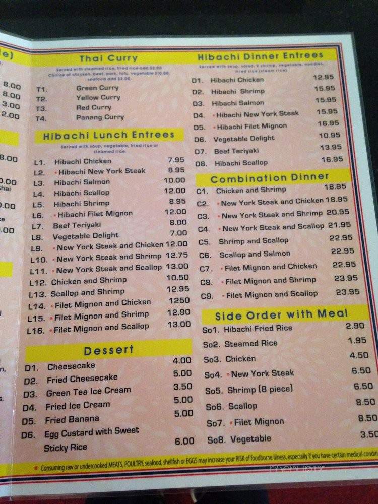 Bangkok Tokyo - Alamogordo, NM menu_pic