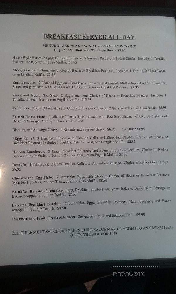 87 Restaraunt - Clayton, NM menu_pic