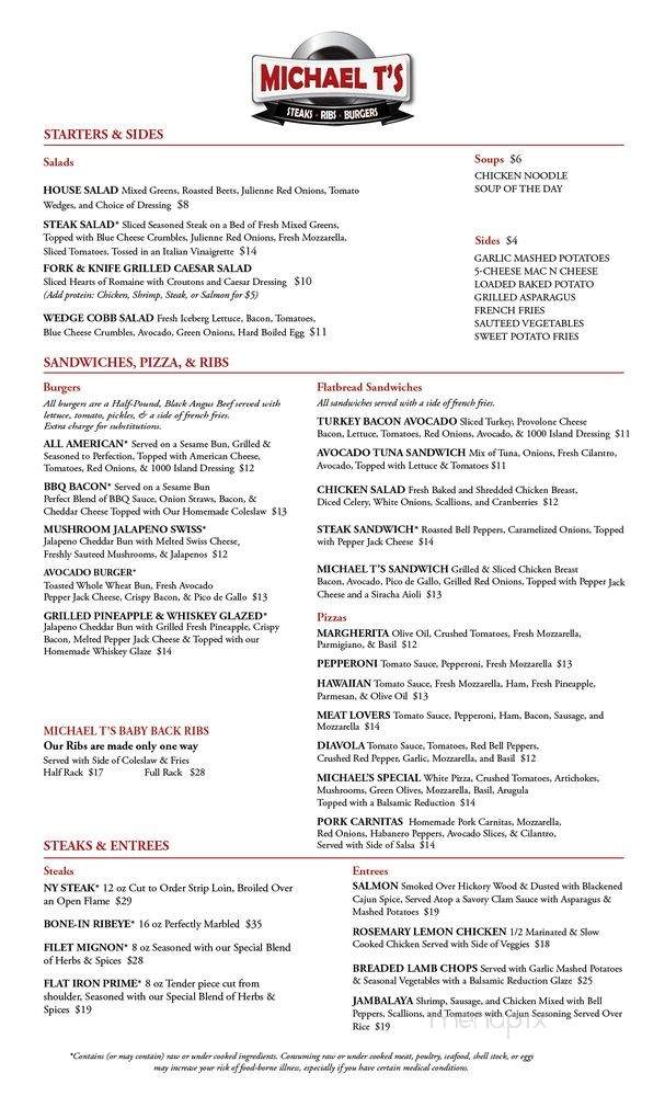 Michael T's Steaks, Ribs, & Burgers Tavern - Las Vegas, NV menu_pic