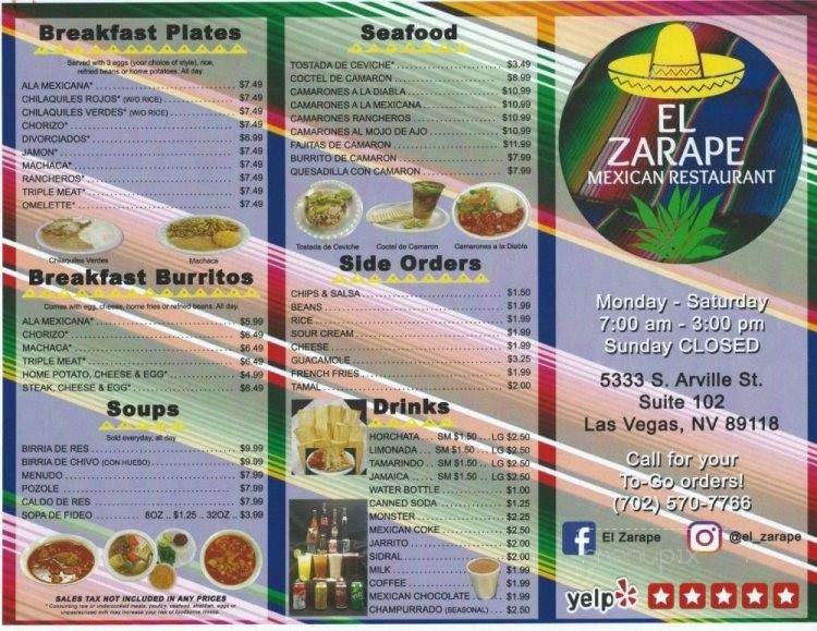 El Zarape Mexican Restaurant - Las Vegas, NV menu_pic