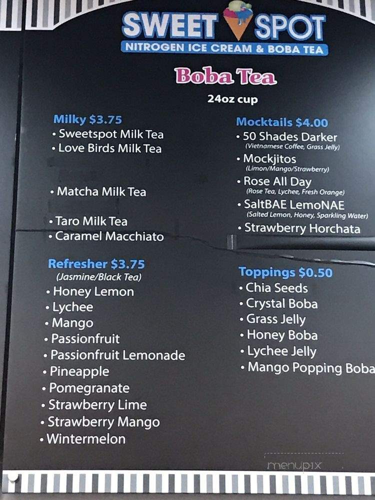 Sweetspot Nitrogen Ice Cream & Boba Tea - Las Vegas, NV menu_pic
