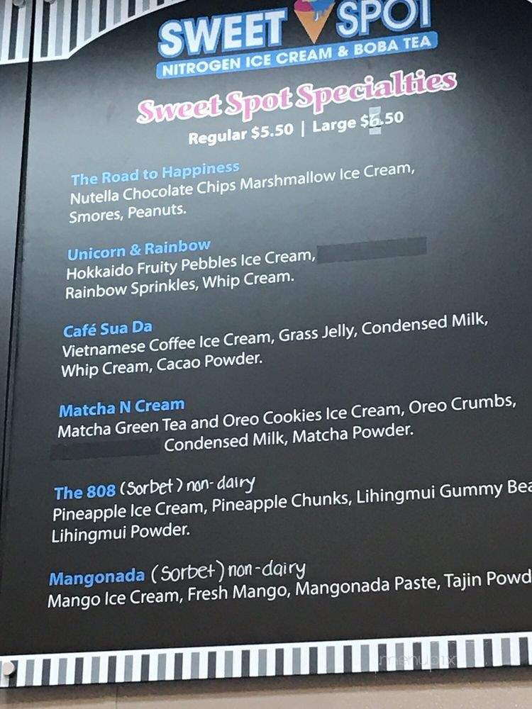 Sweetspot Nitrogen Ice Cream & Boba Tea - Las Vegas, NV menu_pic