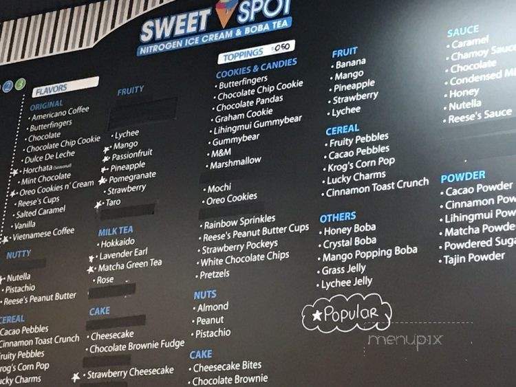 Sweetspot Nitrogen Ice Cream & Boba Tea - Las Vegas, NV menu_pic