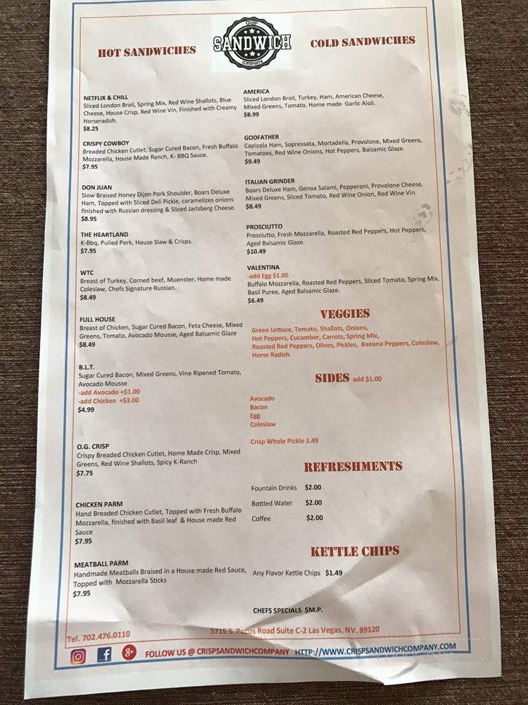 Crisp Sandwich Company - Las Vegas, NV menu_pic