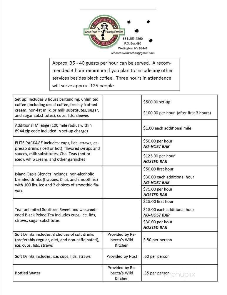 Rebecca's Wild Kitchen - Yerington, NV menu_pic