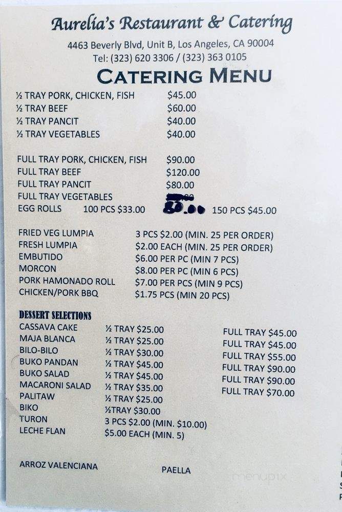 Aurelia's Restaurant And Catering - Los Angeles, CA menu_pic