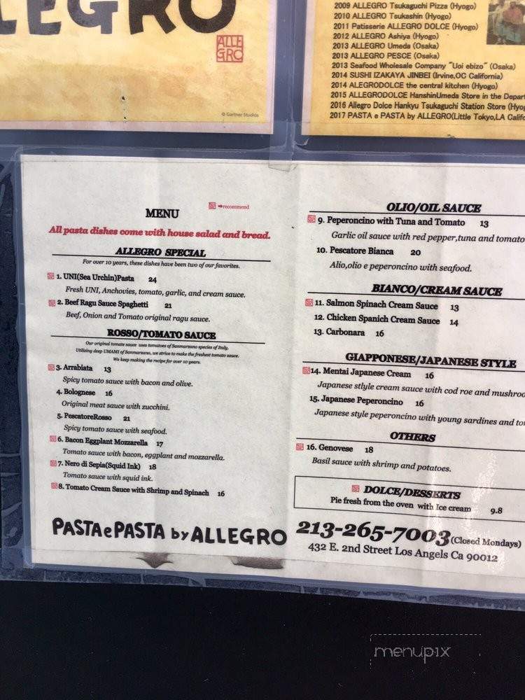 PASTA e PASTA by Allegro - Los Angeles, CA menu_pic