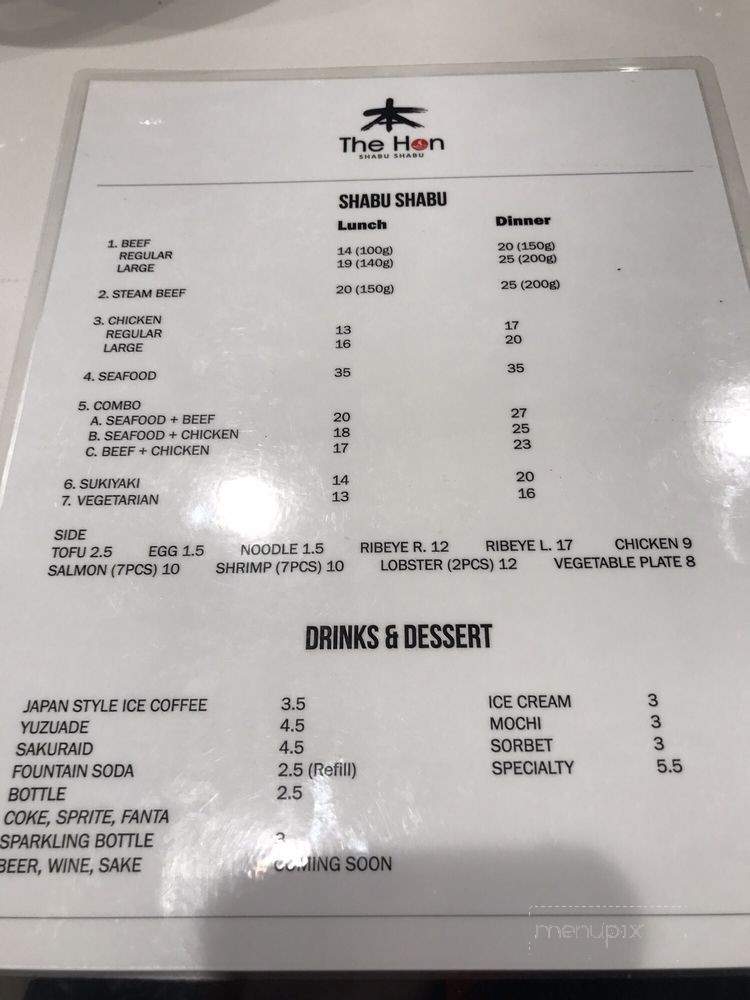 The Hon Shabu Shabu - Los Angeles, CA menu_pic