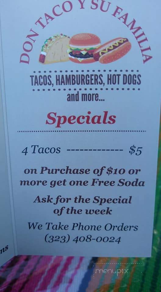 Don Taco Y Su Familia - Los Angeles, CA menu_pic