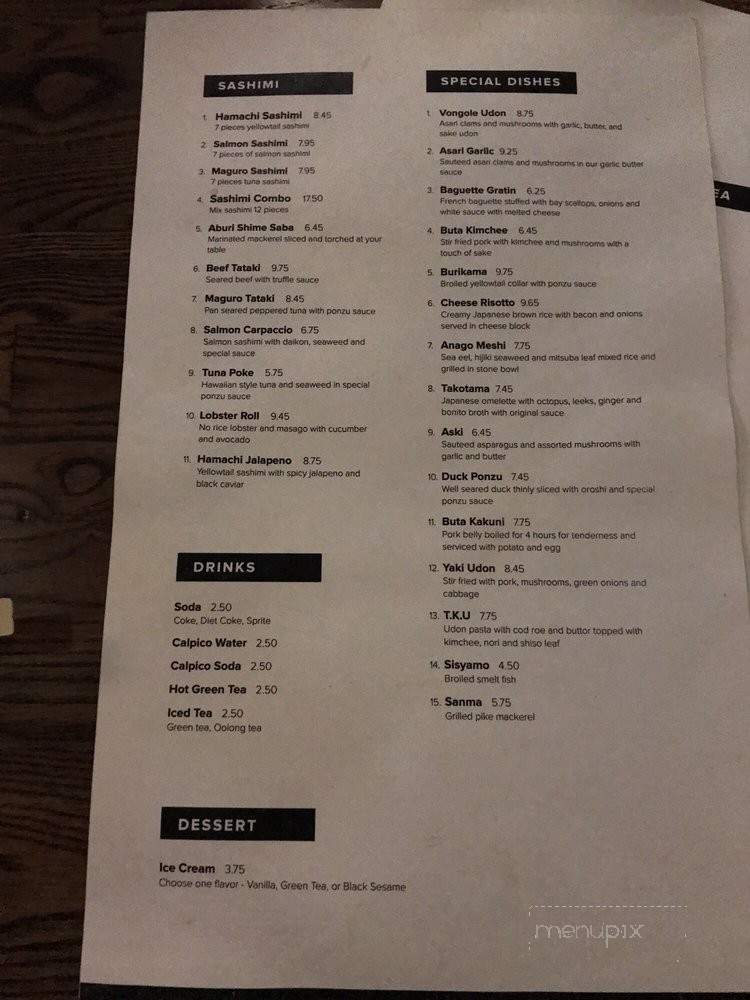 Showa Izakaya - Los Angeles, CA menu_pic