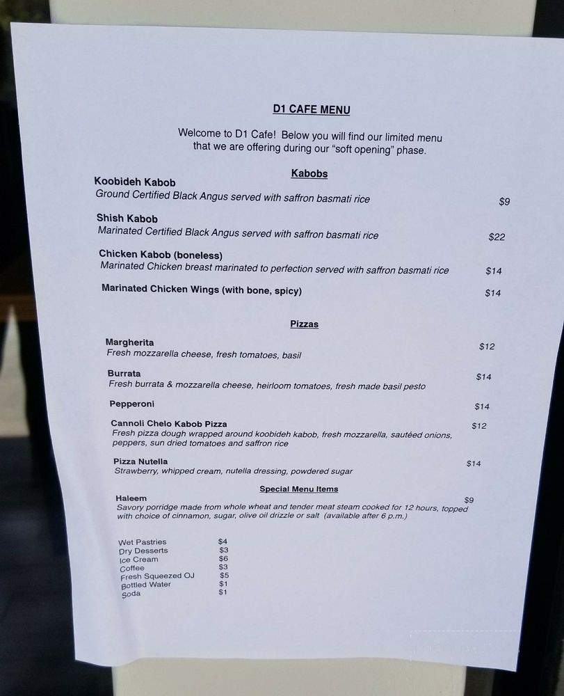 D1 Cafe - Los Angeles, CA menu_pic